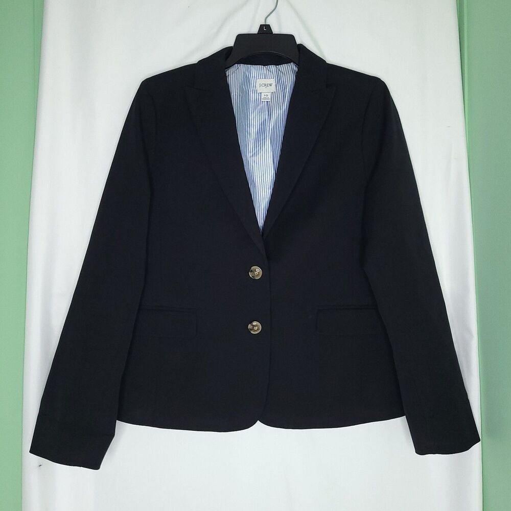 J.CREW Women's Black 2-Button Notch Lapel Lined Blazer Jacket Size 10